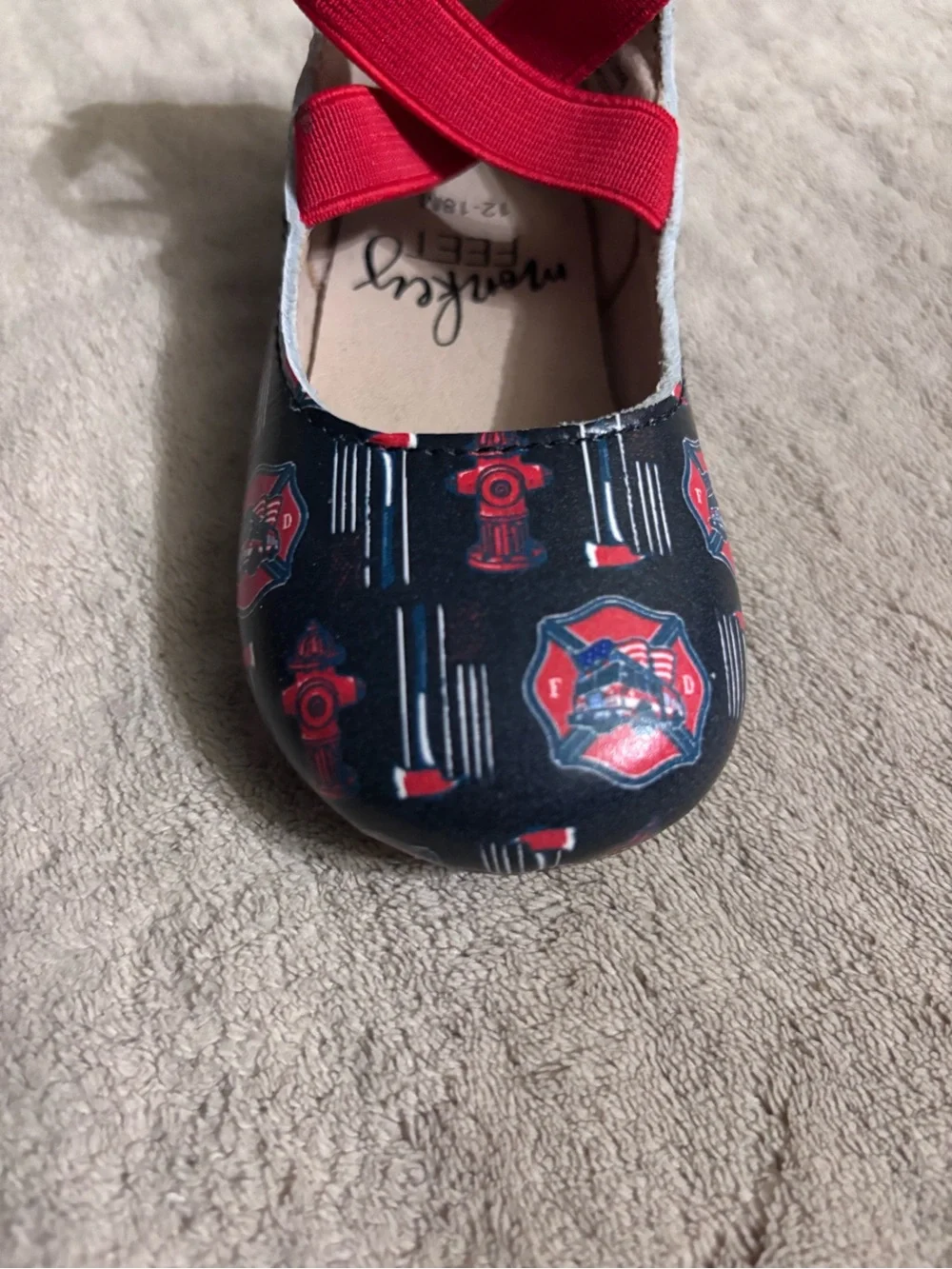 Monkey Feet Navy Red Firefighter Slip-On Shoes with Red Elastic Strap